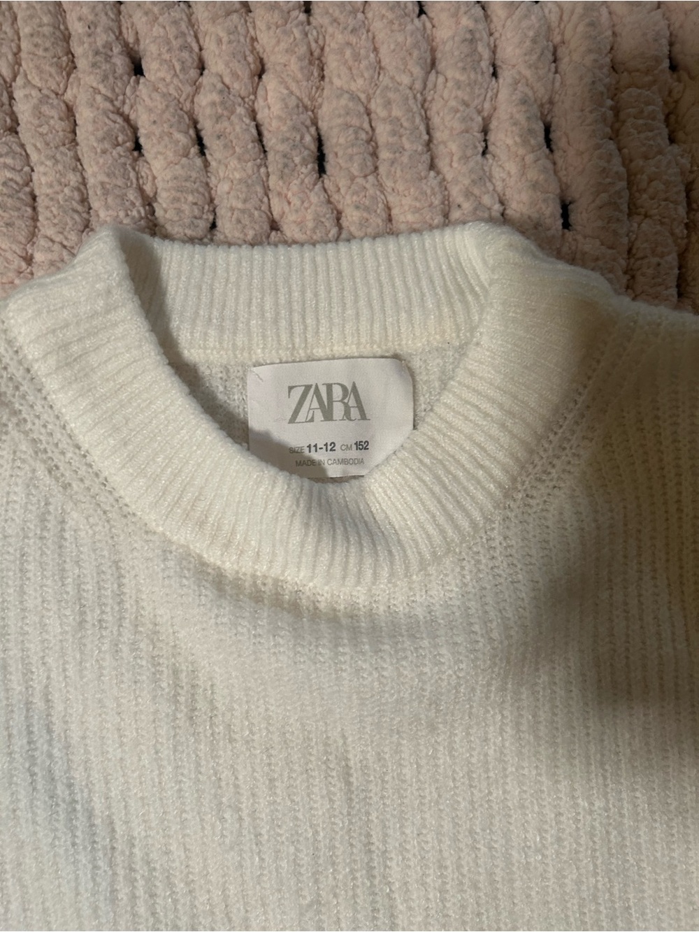 Zara Cream Ribbed Crewneck Sweater
